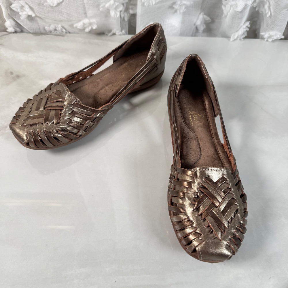 Natural Soul Metallic Leather Huaraches Sandals Gold Bronze Comfort Cruise 6M